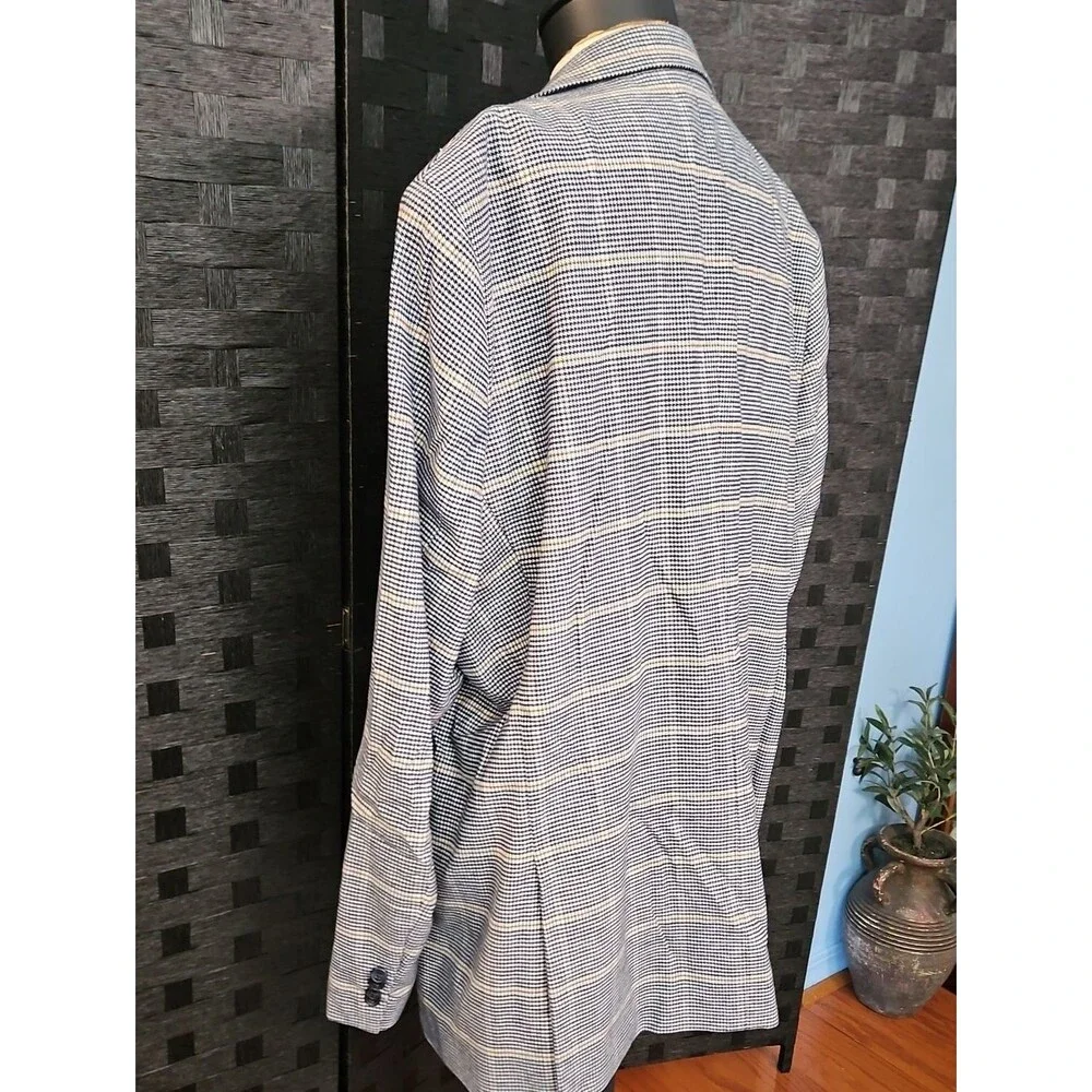 NWT Paul Fredrick Navy & Tan Plaid Blazer Men's 52L